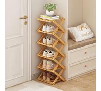 Scarpiera Pieghevole, Organizer Verticale per Scarpe in Bambù, Scaffale alto Multifunzionale e Stretto per Scarpe per Ingresso, Armadio, Angolo, Camera da Letto, Corridoio, Colore Legno, 6 Ripiani