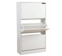 Scarpiera Portascarpe in Legno MDF con 3 Ante Porta Scarpe a Ribalta Maniglie a Scomparsa Doppia Profondità Dimensioni Compatte Slim 63 x 24 x 115 cm Ingresso Casa (Bianco Frassinato) Per una casa mod