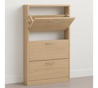 Scarpiera Portascarpe in Legno MDF Melaminico 3 o 2 Scaffali Ante a Ribalta Maniglie Grigio Satinato Doppia Profondità Adatta a Scarpe Stivali Ciabatte Tacchi Istruzioni Incluse (3 Ante, Rovere)