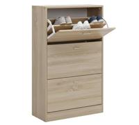 Scarpiera Portascarpe in Legno MDF Melaminico Scaffali Ante a Ribalta Maniglie Grigio Satinato Doppia Profondità Adatta a Scarpe Stivali Ciabatte Tacchi Istruzioni Incluse (3 Ante, Rovere)