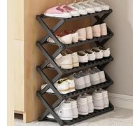 Scarpiera portatile a 5 ripiani, in bambù, verticale, non richiede installazione, scaffale pieghevole, soluzione per piccoli spazi, colore nero, torre per scarpe per la casa