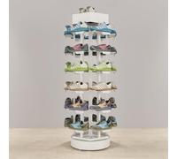 Scarpiera professionale per negozi di abbigliamento, con base girevole a 360° e ripiano superiore in metallo, ideale per la casa e i negozi(White)