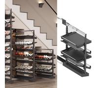 Scarpiera regolabile estraibile, impilabile, verticale, per armadio, soluzione salvaspazio in metallo, design a 4 ripiani (58 cm), perfetta per piccole camere da letto e scarpiere, colore: nero