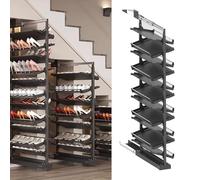 Scarpiera regolabile estraibile, scaffale verticale in metallo impilabile per armadio, design salvaspazio a 11 livelli, scarpiera retrattile nera per piccole camere da letto (68 cm)