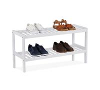 Scarpiera Relaxdays, HxLxP: 33 x 70 x 26 cm, bambù, 2 Ripiani, per 6 Paia di Scarpe, scarpaio con Ripiani, Bianco
