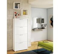 Scarpiera Rosa, Mobile Multiuso da Ingresso con 4 Ante a ribalta, Armadietto portascarpe a Doppia profondità, 100% Made in Italy, 67x28h147 cm, Bianco