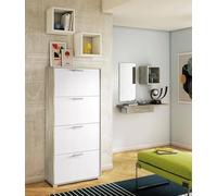 Scarpiera Rosa, Mobile Multiuso da Ingresso con 4 Ante a ribalta, Armadietto portascarpe a Doppia profondità, 100% Made in Italy, 67x28h147 cm, Bianco e Olmo
