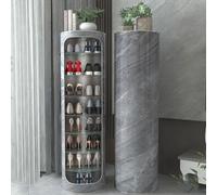 Scarpiera rotante a 360 gradi, scarpiera verticale rotonda a 7 ripiani, autoportante, in metallo, per ingresso piccoli spazi, grigio marmo, 32 x 105 cm