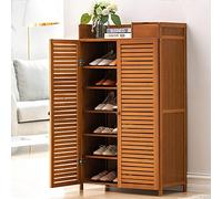 Scarpiera rustica in bambù, con ante e cassetto, per corridoio e camera da letto, 66 x 33 x 114,3 cm, design elegante e funzionale