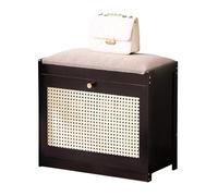 Scarpiera rustica in legno con cuscino in lino e contenitore nero, 50 cm, elegante ingresso e mobili salvaspazio per la casa e per riporre le scarpe