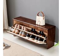 Scarpiera rustica in legno massello e nizer, mobile d'ingresso intagliato a mano con scaffale nascosto, nessun montaggio richiesto, marrone, 100 x 24 x 42 cm, elegante soluzione per riporre le scarpe