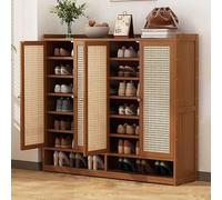 Scarpiera rustica in rovere con ante frontali in rattan artigianale e ripiani regolabili, credenza nascosta per l'ingresso (marrone, 4 misure)