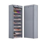 BAKAJI Scarpiera Armadio Salvaspazio 10 Ripiani 60x30x160cm Fino a 27 Paia Di Scarpe Struttura Acciaio e Rivestimento In Tessuto TNT Impermeabile Con Chiusura Zip Antipolvere (Beige)