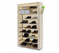 Scarpiera Salvaspazio 10 Ripiani 45 Paia Scaffale Acciaio e Tessuto TNT Beige