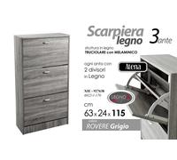 SCARPIERA SALVASPAZIO 3 ANTE DOPPIE VERTICALE SCARPE GRIGIO LEGNO 1156324 cm