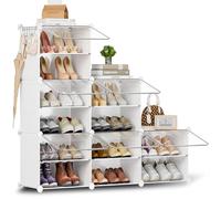 Scarpiera salvaspazio a 12 scomparti con porta, scarpiera modulare in plastica chiusa bianca, mobile per scarpe ingresso fai da te per corridoio camera da letto