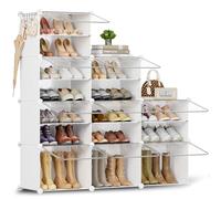 Scarpiera salvaspazio a 15 scomparti con porta, scarpiera modulare in plastica chiusa bianca, mobile per scarpe ingresso fai da te per corridoio camera da letto