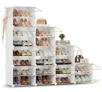 Scarpiera salvaspazio a 20 scomparti con porta, scarpiera modulare in plastica chiusa bianca, mobile per scarpe ingresso fai da te per corridoio camera da letto