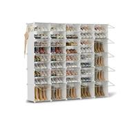 Scarpiera salvaspazio a 42 scomparti con porta, scarpiera modulare in plastica chiusa bianca, mobile per scarpe ingresso fai da te per corridoio camera da letto