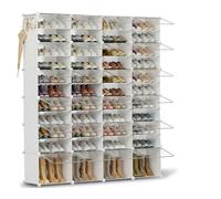 Scarpiera salvaspazio a 44 scomparti con porta, scarpiera modulare in plastica chiusa bianca, mobile per scarpe ingresso fai da te per corridoio camera da letto