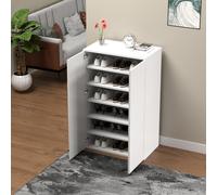 BAKAJI Scarpiera Salvaspazio 2 Ante e 6 Ripiani Porta Scarpe, Armadio Portatutto in Legno Multiuso, Armadietto con Anta Apribile, per Ingresso, Camera da Letto, Bagno, 60 x 32 x 95 cm (Senza Specchio)