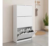 Scarpiera Salvaspazio Con 3 Ante A Ribalta E 2 Ripiani Interni Doppia Profondità Mobile Portascarpe Moderno Design Minimal Ingresso Corridoio Capacità Fino A 18 Paia 70.3 x 24 x 123.6 Cm Bianco