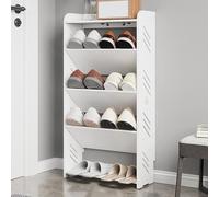 Scarpiera salvaspazio con design anti-ribaltamento, supporto sottile in legno e plastica per ingresso, corridoio, soggiorno, camera da letto, bianco (40 x 17 x 80 cm) - abbellisci le tue scarpe in