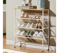 Scarpiera salvaspazio in metallo, per corridoio, stile industriale, con parte superiore in MDF, elegante, per ingresso e camera da letto (bianco, 72 x 23 x 80 cm)