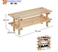 Scarpiera Salvaspazio Legno di Pino PortaScarpe Componibile Impilabile 75X26X30