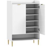 Scarpiera Salvaspazio per 24 Paia di Scarpe con 2 Ante 3 Ripiani Estraibili e Mensola Inferiore Bianco