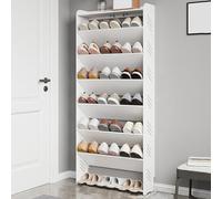 Scarpiera salvaspazio per armadio, scarpiera sottile con funzione anti-ribaltamento, in legno e plastica, ideale per ingresso, corridoio, soggiorno, camera da letto, colore bianco (60 x 17 x 138 cm)