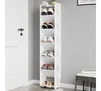 Scarpiera salvaspazio per armadio, scarpiera stretta con design anti-ribaltamento, in legno e plastica, ideale per ingresso, corridoio, soggiorno, camera da letto, colore bianco (28 x 17 x 120 cm)
