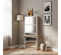 Scarpiera Salvaspazio Slim 4 Ante con Specchio 63x17x146 cm Bianco DecHome