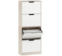 Scarpiera Salvaspazio Slim 62.5x26x156 cm a 4 Cassetti per 20 Paia di Scarpe color Legno e Bianco