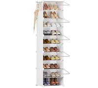 Scarpiera salvaspazio slim alta e stretta a 10 livelli con porta, scarpiera modulare in plastica chiusa bianca, mobile per scarpe ingresso fai da te per corridoio camera da letto