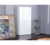 Scarpiera Simone, Mobile Multiuso a 2 Ante e scaffali Interni, Portascarpe da Ingresso, 100% Made in Italy, cm 91x33h190, Bianco Lucido