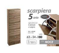 SCARPIERA SLIM 5 ANTE DOPPIA PROF SALVASPAZIO MODERNA ROVERE NOCE h1806324cm