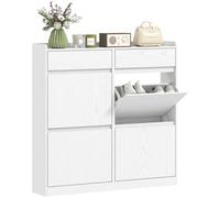 Scarpiera Slim 98x19,2x95,3 cm con 4 Ante a Ribalta e 2 Cassetti in Legno Bianco