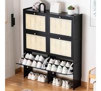 Scarpiera sottile con 2 6 ante, scarpiera salvaspazio 50 x 24 x 87 cm, design a doppia mensola, montaggio a parete, ideale per corridoi (nero, 3 cassetti 50 cm 50 cm)