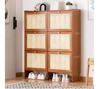 Scarpiera sottile con 2 6 scomparti, salvaspazio, 50 x 24 x 87 cm, doppio ripiano con pannello posteriore, ideale per corridoi, marrone, 4 cassetti (100,1 cm)