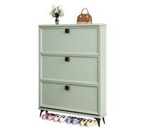 Scarpiera sottile con 3 cassetti ribaltabili, scarpiera stretta per ingresso/corridoio/armadio, scarpiera nascosta autoportante dal design elegante verde (60 x 18 x 118 cm)
