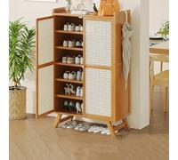 Scarpiera sottile in bambù, 7 ripiani, con ante, elegante scarpiera, salvaspazio, design moderno, perfetta per corridoio o ingresso