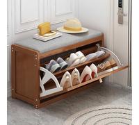 Scarpiera sottile in bambù con cassetti in rattan, salvaspazio, chiusa, per ingresso, 70 x 25 x 45 cm, elegante soluzione per riporre oggetti