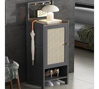 Scarpiera sottile in bambù con ganci nascosti e porte per ingresso autoportante scarpiera in grigio (35 x 32 x 13) - Design salvaspazio per la casa