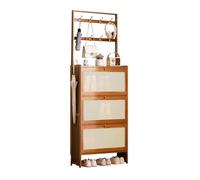 Scarpiera sottile in bambù con ganci, scarpiera autoportante 2 in 1 con cassetti ribaltabili, appendiabiti stretto per ingresso e corridoio, B-70 x 17 x 186 cm
