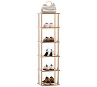 Scarpiera sottile in bambù, verticale a 6 ripiani, salvaspazio, supporto in legno per corridoio, ingresso, soggiorno e camera da letto, elegante espositore per calzature.