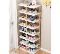Scarpiera sottile in legno a scomparsa per ingresso, autoportante, con 6/7/8 ripiani, salvaspazio, elegante soluzione per riporre le scarpe.