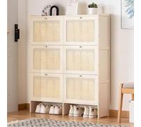 Scarpiera stretta a 2 6 ante, 50 x 24 x 87 cm, salvaspazio, doppio ripiano con pannello posteriore, ideale per corridoi (crema 2 cassetti 70 cm)