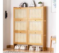 Scarpiera stretta a 2 6 ante, salvaspazio, 50 x 24 x 87 cm, doppio ripiano con pannello posteriore, ideale per corridoi, finitura naturale, 2 cassetti (70 cm)