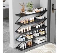 Scarpiera stretta a 5 ripiani, robusta, a pavimento, in metallo, salvaspazio, per ingresso, soggiorno, corridoio, colore nero, 60 cm